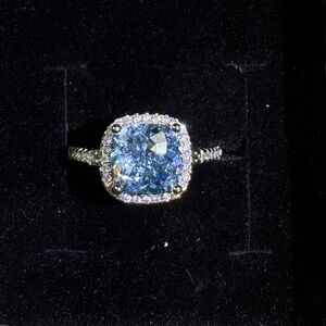 Elegant Silver and Blue CZ Ring